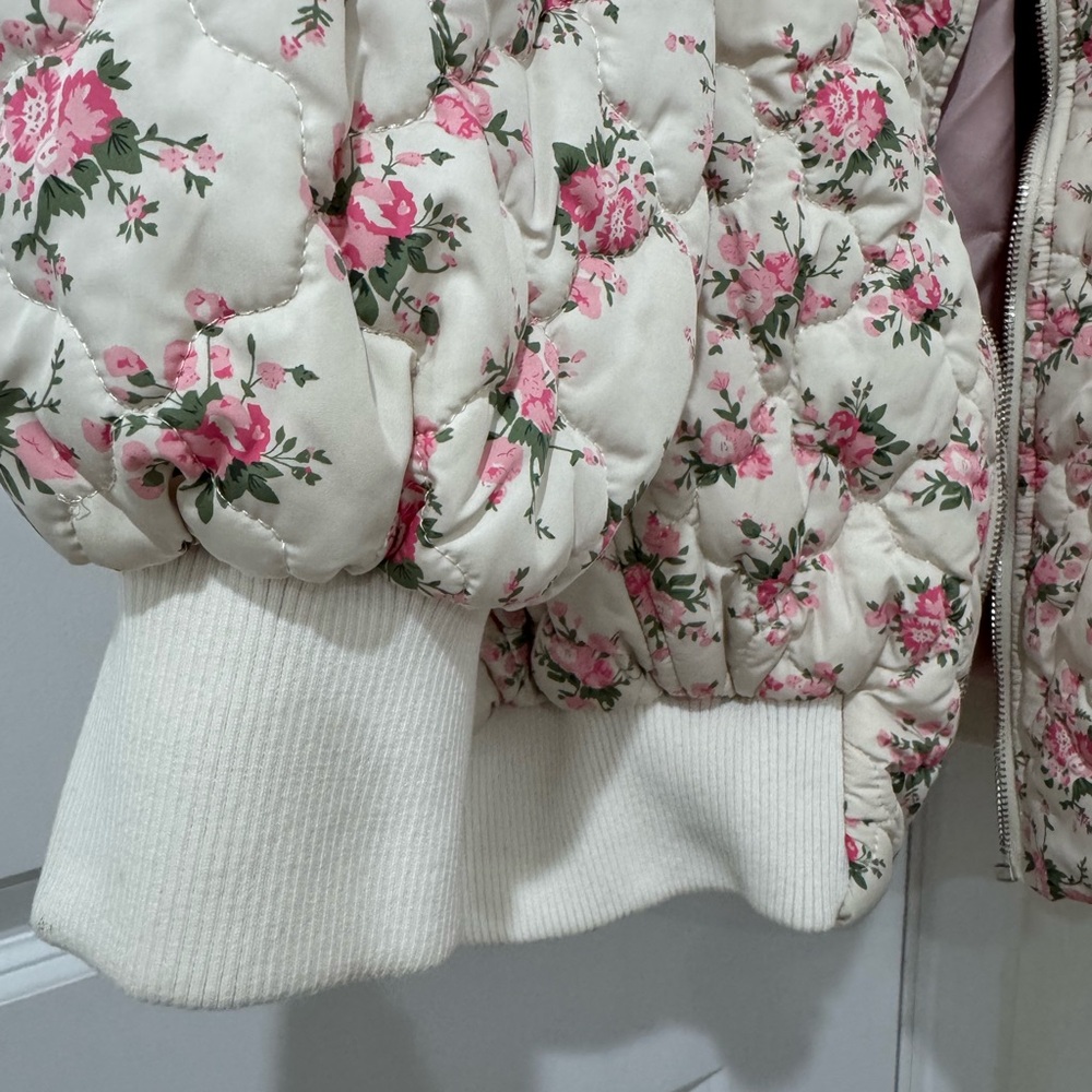 Quilted Floral Bomber Jacket - Pink on Cream - Picture 10 of 16
